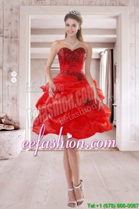Elegant Sweetheart Red 2015 Prom Dresses with Embroidery and Ruffles