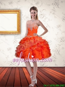 Gorgeous Sweetheart Orange Prom Dresses with Ruffles and Beading