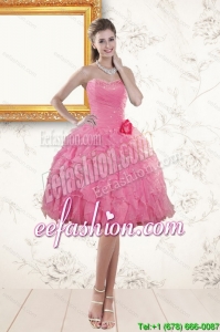 Perfect Sweetheart Rose Pink 2015 Prom Dresses with Beading and Ruffles