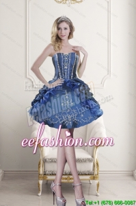Popular Sweetheart Blue Embroidery and Beading Prom Dresses for 2015
