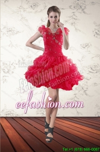 Sweetheart Red 2015 Prom Gown with Ruffled Layers and beading