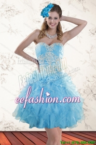 2015 Baby Blue Sweetheart Prom Dresses with Embroidery