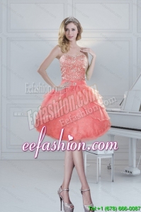 2015 Pretty Puffy Sweetheart Watermelon Prom Dresses with Beading