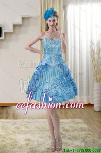 2015 Pretty Sweetheart Blue Prom Dresses with Embroidery