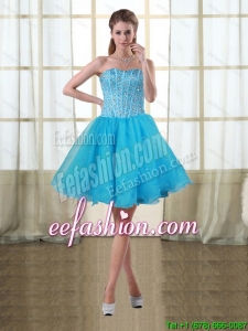 2015 Puffy and Elegant Baby Blue Sweetheart Short Prom Dresses with Beading