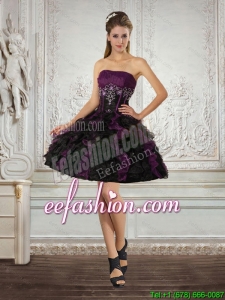 Ball Gown Strapless Multi Color Prom Dresses with Ruffles and Embroidery