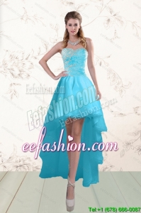Pretty Baby Blue Prom Gown with Beading and Ruffles