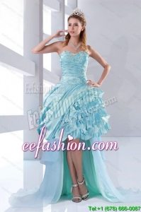 Pretty Beading Sweetheart High Low Ruffles Prom Dresses for 2015