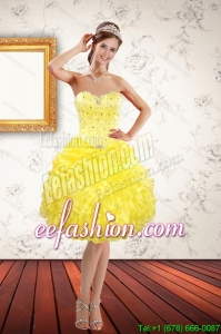 Pretty Sweetheart Beading and Ruffles Yellow Prom Dresses for 2015