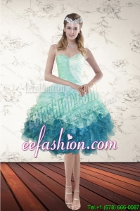 Pretty and Elegant Multi Color Sweetheart Ruffled Prom Gown with Beading
