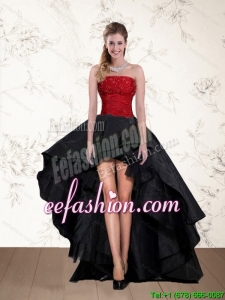 Sexy High Low Strapless Beading Prom Dresses in Red and Black