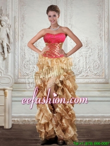 Unique Strapless Multi Color Prom Dresses with Beading and Embroidery