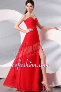 Red Sweetheart High Slit Sexy Empire Prom Dress with Side Zipper