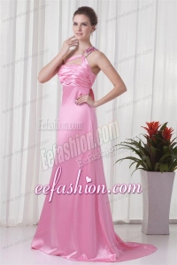 Brand new Column One Shoulder Brush Train Pink 2014 Prom Dress with Criss Cross