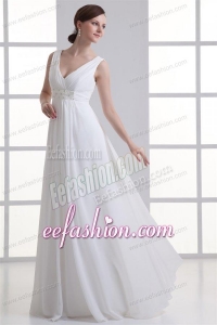 Empire V-neck Beading and Ruching Chiffon Wedding Dress