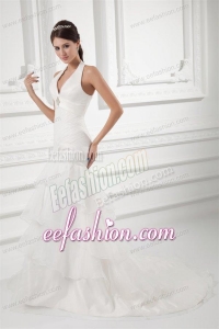 Pretty Mermaid Halter Top Wedding Dress with Beading and Layers