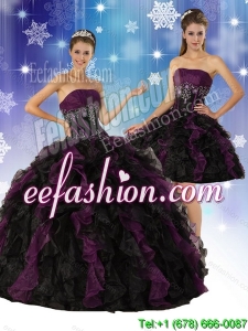 2015 Elegant Strapless Multi Color Quinceanera Dress with Ruffles and Embroidery