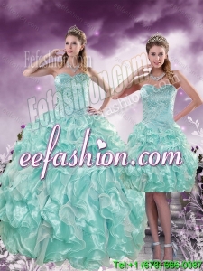 2015 Fashionable Beading and Ruffles Aqual Blue Quince Dresses