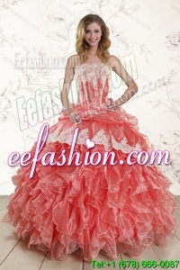 2015 Fashionable Strapless Quinceanera Dresses in Watermelon