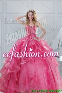 2015 Gorgeous Pink Strapless Sweet 15 Dresses with Beading and Ruffles