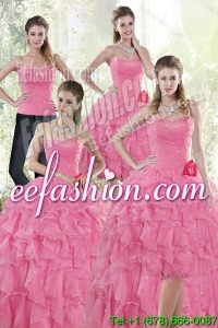 2015 Pretty Baby Pink Quince Dresses with Beading and Ruffles
