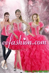 2015 Pretty Hot Pink Sweetheart Sweet 15 Dresses with Beading and Ruffles