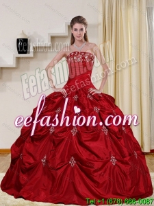 2015 Pretty Strapless Quinceanera Dress with Embroidery and Pick Ups