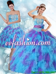 Beading Strapless Multi Color Quinceanera Dresses with Ruffles and Sashes