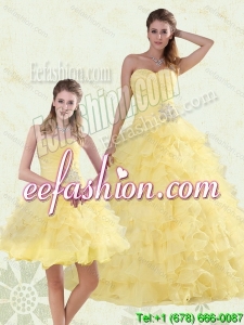 Beading and Ruffles Sweetheart Quinceanera Dress in Yellow