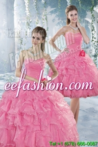 Beautiful Baby Pink Quince Dresses with Beading and Ruffles