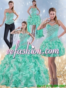 Exclusive Sweetheart Quinceanera Dresses in Apple Green with Ruffles and Beading for 2015