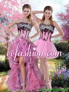 High Low Zebra Printed Prom Dress with Pick Ups and Appliques