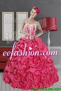 Inexpensive Hot Pink Dresses for Quince with Pick Ups and Appliques