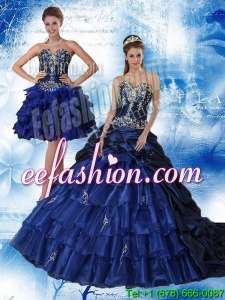 Navy Blue Sweetheart Quinceanera Dress with Ruffles and Embroidery
