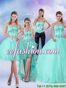Pretty Apple Green Sweetheart 2015 Quinceanera Dress with Appliques and Beading
