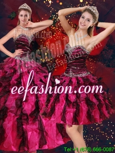 Pretty Multi Color Sweetheart Quince Dresses with Beading and Ruffles