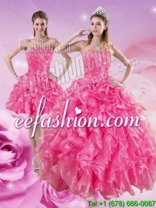 Sturning Hot Pink Quince Dresses with Beading and Ruffles for 2015