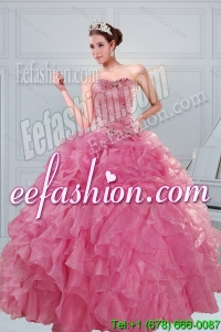 The Super Hot 2015 Beading and Ruffles Quinceanera Dresses in Coral Red