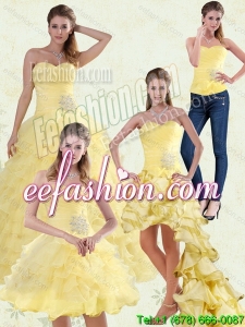 Yellow Beading and Ruffles Sweetheart Quinceanera Dress for 2015