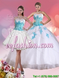 2015 Beading Sweetheart Quinceanera Dress in White and Blue