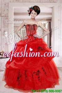 2015 Perfect Red Quinceanera Dresses with Appliques and Pick Ups