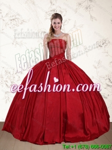 2015 Perfect Strapless Beaded Floor Length Quinceanera Dress in Red