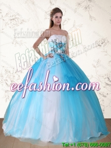 2015 Pretty Multi Color Strapless Quinceanera Dress with Embroider and Beading