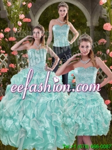 2015 Sophisticated Aqual Blue Quinceanera Dresses with Beading and Ruffles