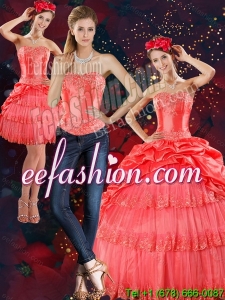 2015 Strapless Quinceanera Dresses with Pick Ups and Beading