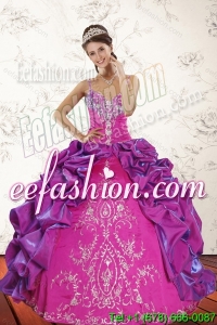 2015 Sweep Train Multi Color Quince Dresses with Embroidery