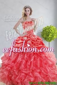 2015 Top Seller Watermelon Red Quince Dresses with Appliques and Ruffles
