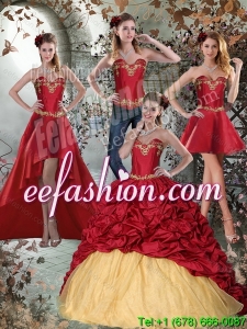 2015 Wine Red Sweetheart Quinceanera Dresses with Embroidery and Pick Ups