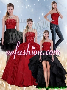 Beading Strapless Ball Gown 2015 Quinceanera Dress in Red and Black