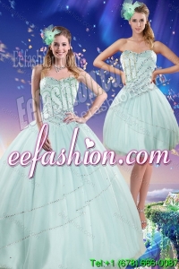 Beautiful 2015 Apple Green Strapless Quinceanera Dresses with Beading